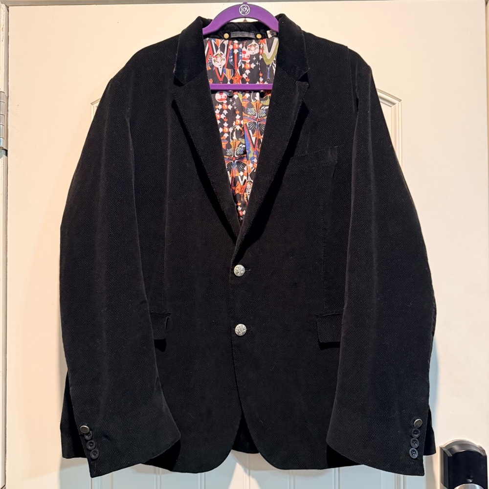 Robert Graham Black Corduroy Blazer with Patterned Lining